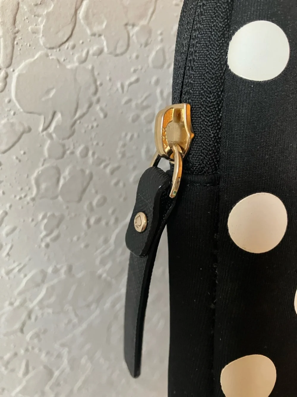 kate spade: Black & White Polka Dot Tablet Sleeve- Gold Tone- Storybook Lining